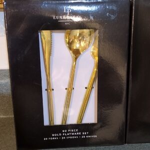 120 Pieces Serve For 40 Gold Plastic Flatware. 2 Boxes 1 Price! NWT